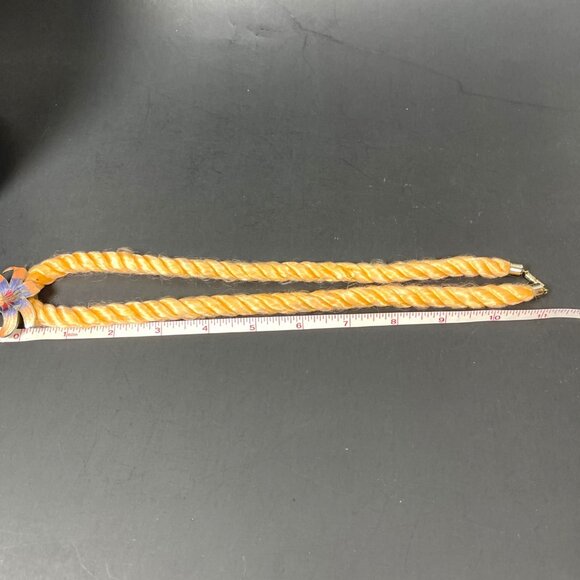 VTG Orange Purple Metal Enamel Tiger Lily Flower Pendant Twisted Cord Necklace - Picture 9 of 10